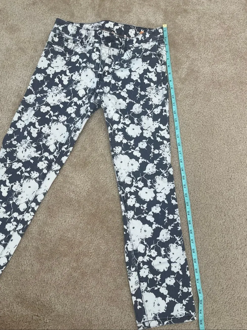 Tory Burch Floral Print Skinny Jeans Women’s Size 26 Blue White Cotton